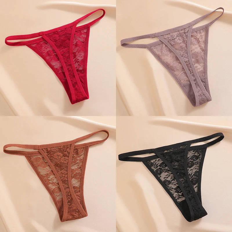 Women's Underwear Lace Panties Floral Lingerie Woman Panties Sexy Thong G-String Female Pantys Perspective Intimates Ne 4PCS