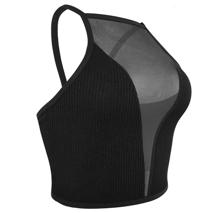 1pcs Sexy Mesh Camisole Crop Top Corset Ribbed Backless Underwear Hot Fashion Women Casual BrassiereTank Top Bralette Lingerie