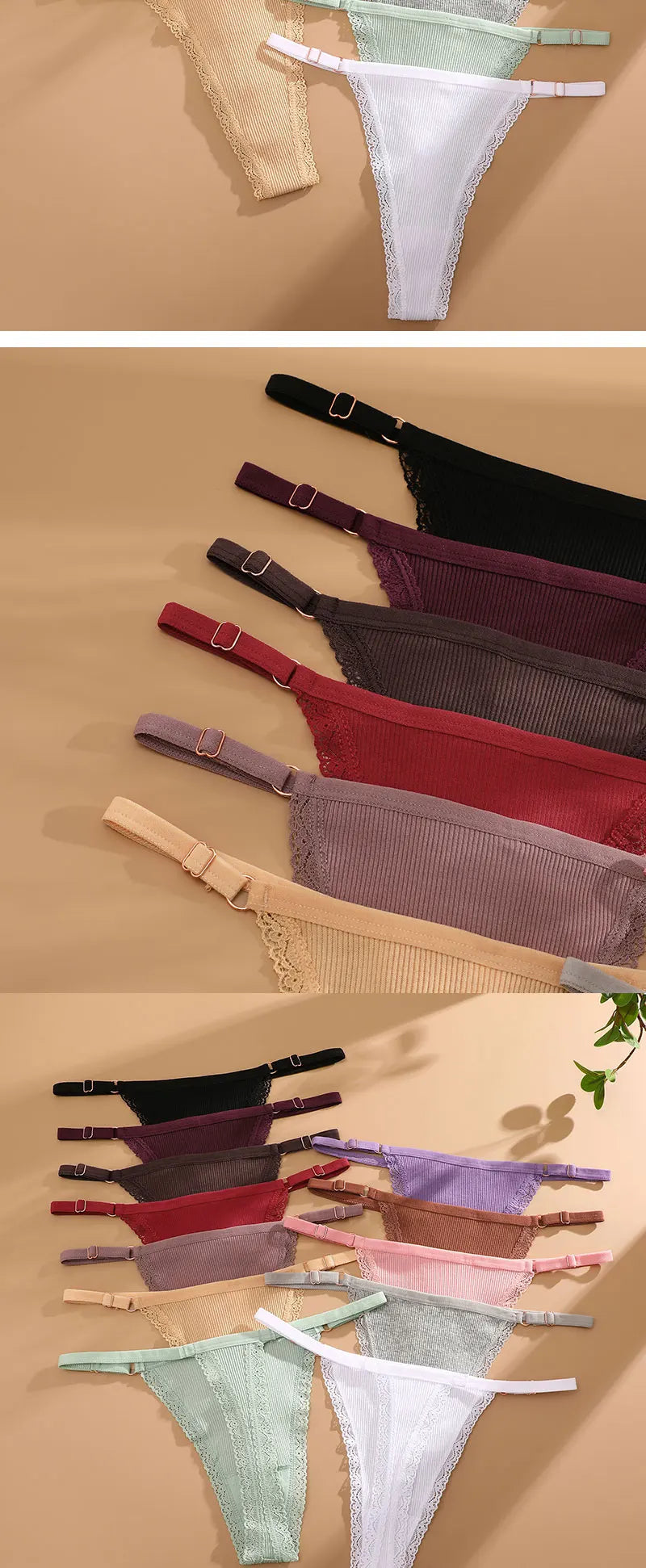 5PCS/Set Cotton Panties Sexy G-String Women's Underwear T-Back Lingerie Femme Underpants Briefs Adjustable Waist Thong Intimates