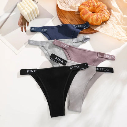 Women's Cotton Panties Sexy Underpants Low Waist Female 4PCS Briefs Finetoo Letters Thong Solid Color Intimate Lingerie M-XL