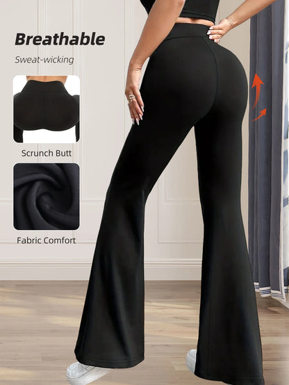 Women's spring and summer high waisted tight fitting flared pants, slim leg long black pants, thin wide leg pants for slim women