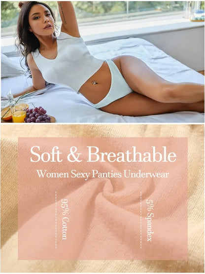Women Cotton Thongs Panties Female Ribbed Low Rise G-String Ladies Sexy Bikini 7 Solid Color Girl Soft S-XL Intimates 6Pcs