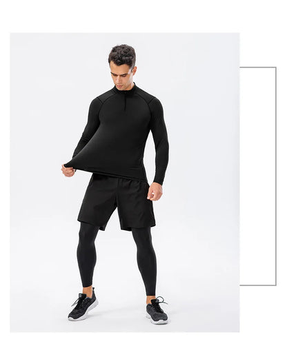 Men's Autumn Fitness Long-Sleeved Quick-Dry Running Tops Half-Zipper Slim-Fit Training Sweatshirt Baselayer Undershirts
