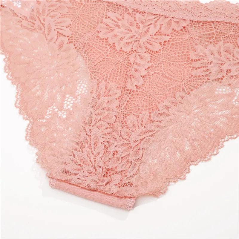 Sexy Perspective Women Back Lace Panties Patchwork Cotton Underpants Hollow Out Lingerie Underwear Comfortable Briefs 3PCS