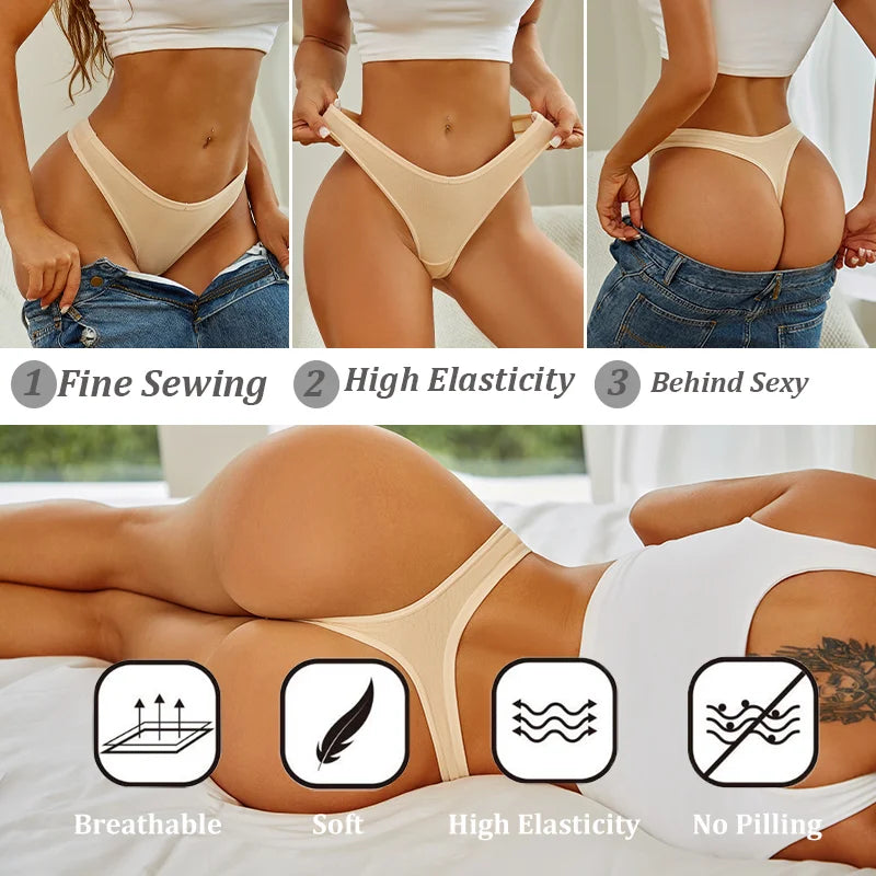 Women Cotton Thongs Female Sexy Low Waist Panties G-String Underwear Thongs Striped Panties Female Underwear T-Back Intimat 4PCS