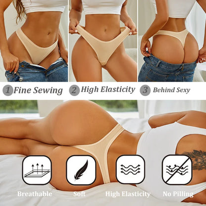 Women Cotton Thongs Female Sexy Low Waist Panties G-String Underwear Thongs Striped Panties Female Underwear T-Back Intimat 4PCS