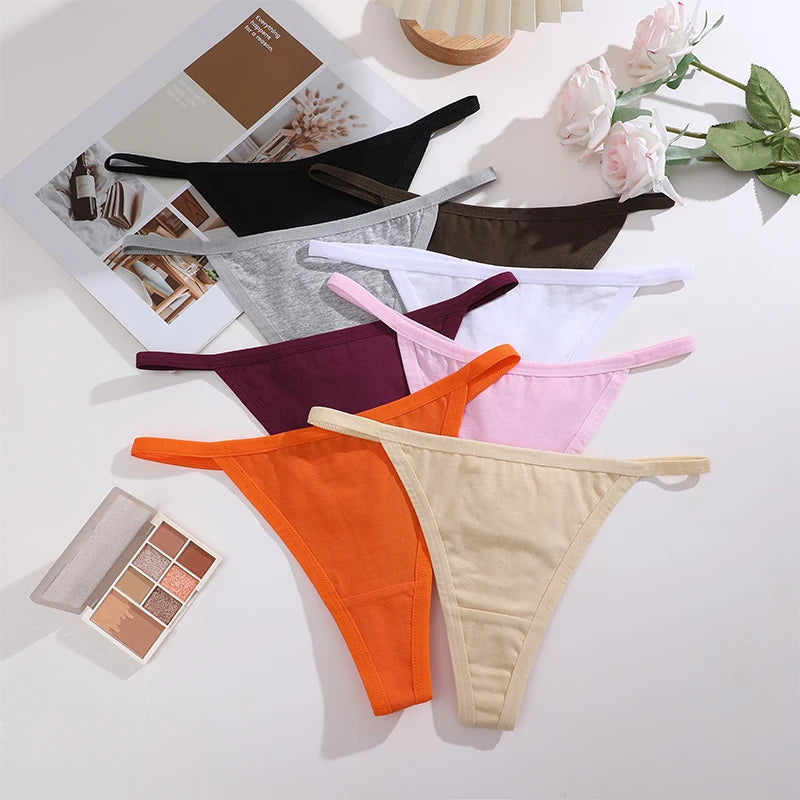 FINETOO 6PCS/Set Sexy Women Cotton G-String Underwear Low Waist Panties Girl T-back Panty Soft Thin Strap Femme Thong Lingerie