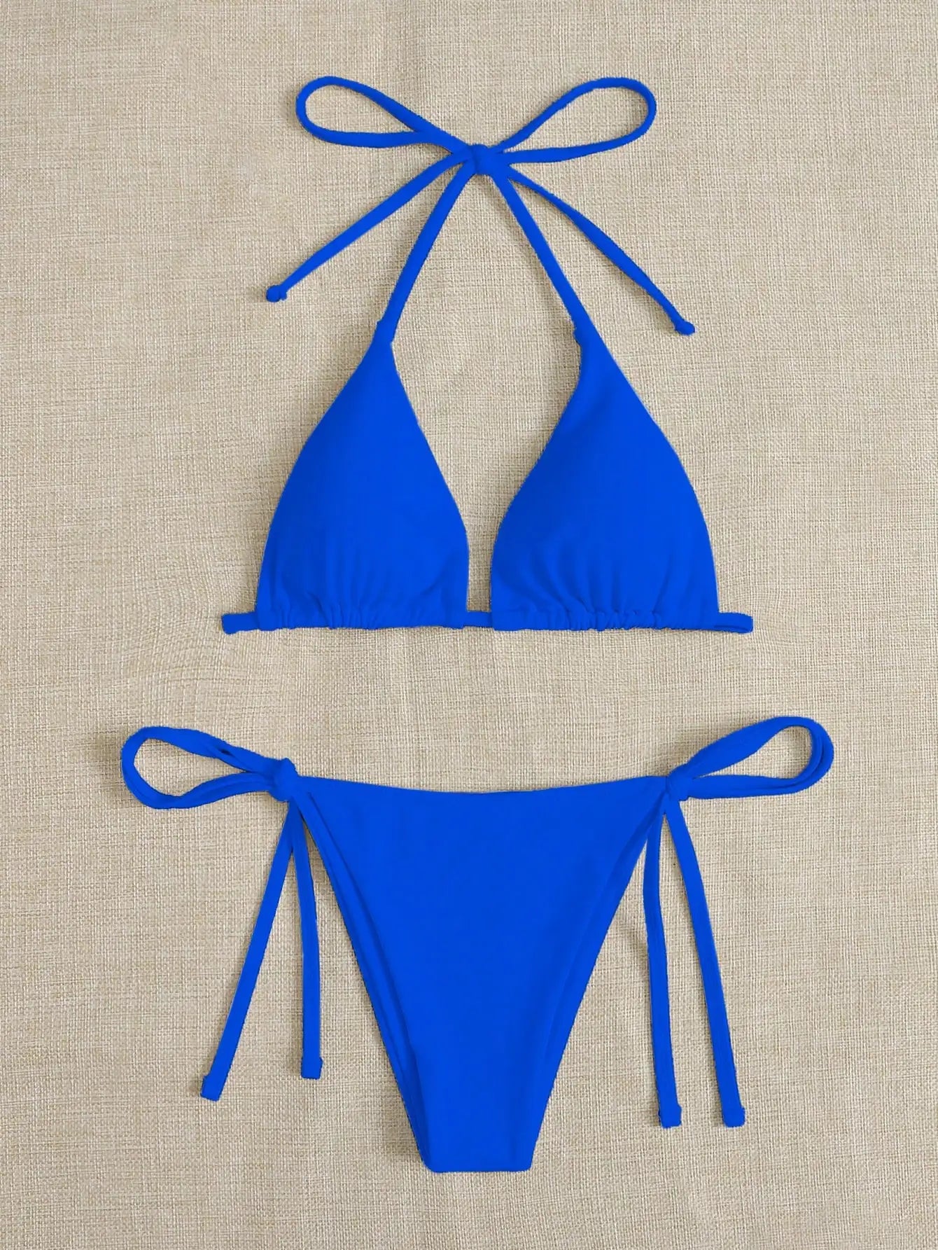 Solid color three-point bikini strap-on women's swimsuit set