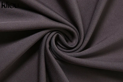 Kliou Shirring Women Classic Maxi Dress Autumn New Solid Long Sleeve High Collar Body-shaping Vestidos Mujer Concise Trend Robe