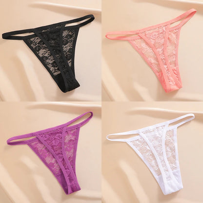 Women's Underwear Lace Panties Floral Lingerie Woman Panties Sexy Thong G-String Female Pantys Perspective Intimates Ne 4PCS