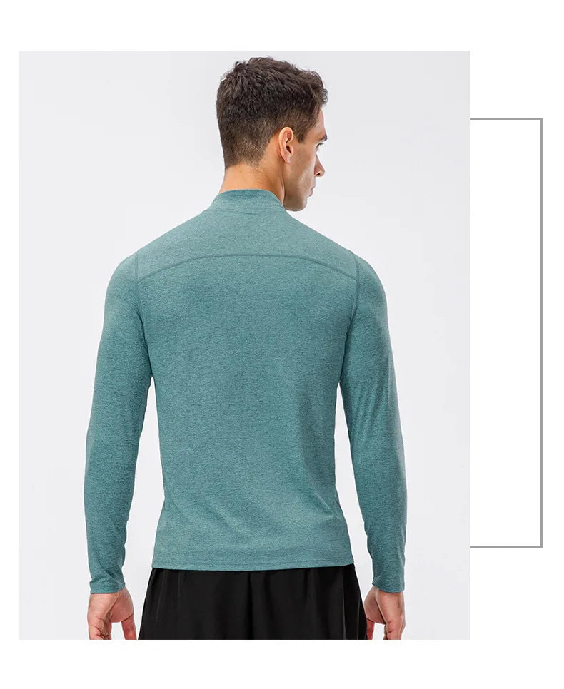 Men's Autumn Fitness Long-Sleeved Quick-Dry Running Tops Half-Zipper Slim-Fit Training Sweatshirt Baselayer Undershirts