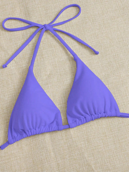 Solid color three-point bikini strap-on women's swimsuit set