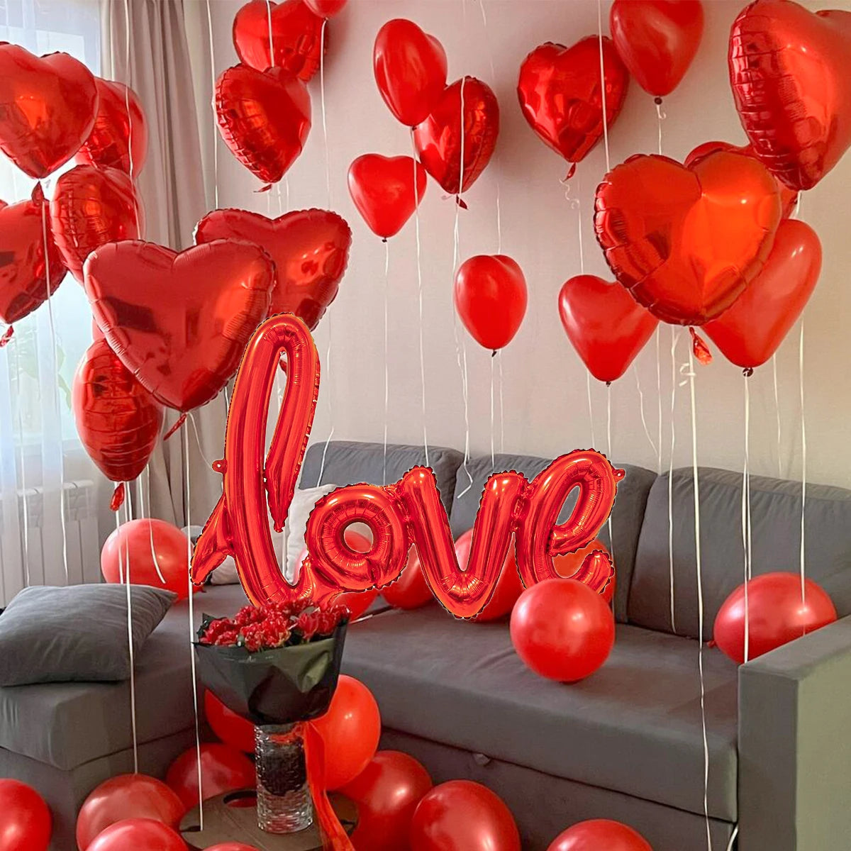407pcs red "love" letter balloon set, 18-inch heart-shaped balloon rose petals Valentine's Day party, anniversary decoration