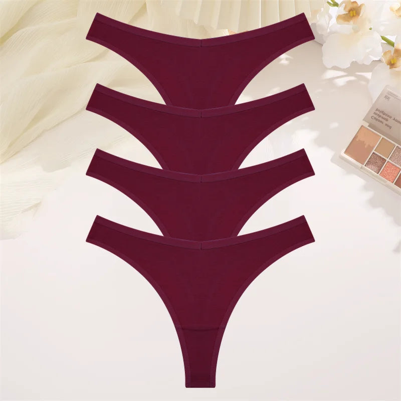 Women Cotton Thongs Female Sexy Low Waist Panties G-String Underwear Thongs Striped Panties Female Underwear T-Back Intimat 4PCS