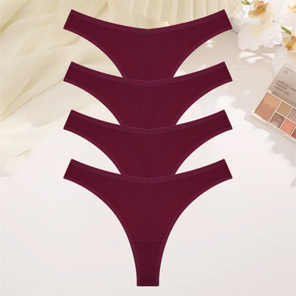 Women Cotton Thongs Female Sexy Low Waist Panties G-String Underwear Thongs Striped Panties Female Underwear T-Back Intimat 4PCS
