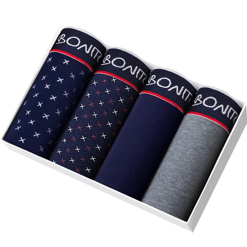 Boxer Shorts Men's Panties Homme Underpants Boxershorts Underwear for Man Cotton Male Couple Sexy Set Calecon Lot Soft Box 4pcs