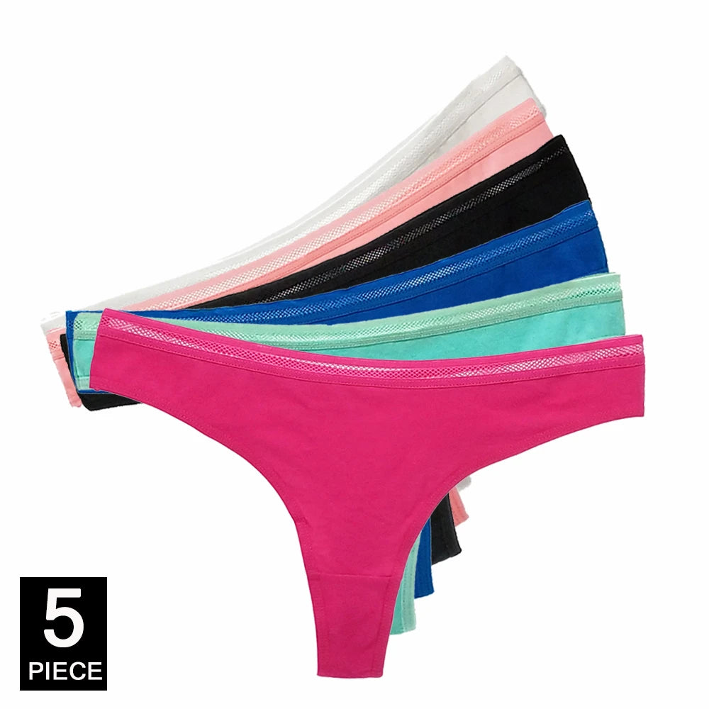 Sexy Thong 5 Pcs for Women Girls Cotton G-Strings Ladies Panties,Cute Cat Print Thongs