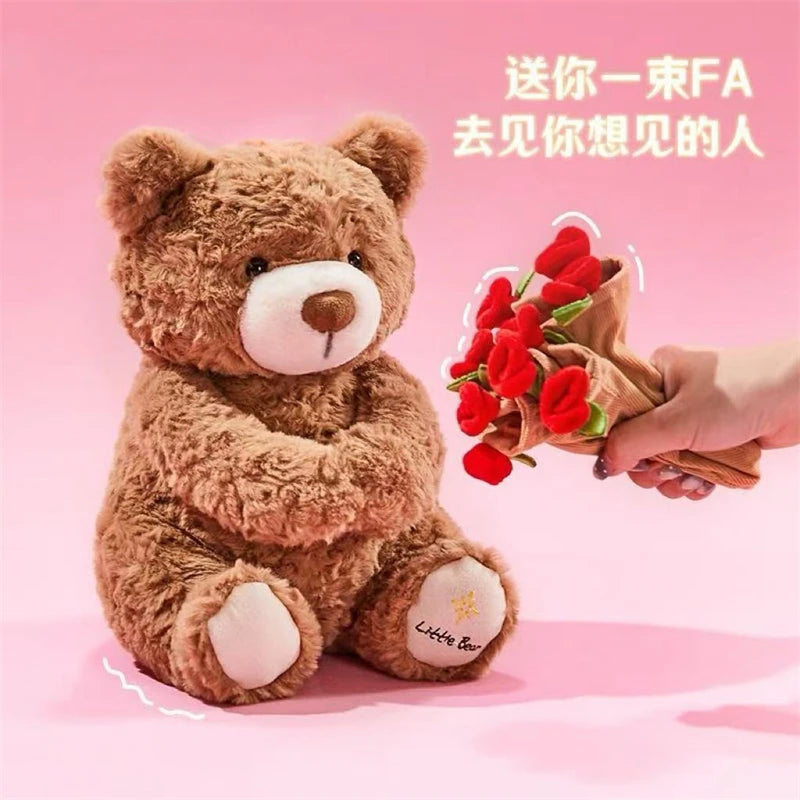 Kawaii Teddy Bear with Roses Plush Toy Soft Bear Stuffed Doll Romantic Gift for Lover Home Decor Valentine's Day Gifts for Girls