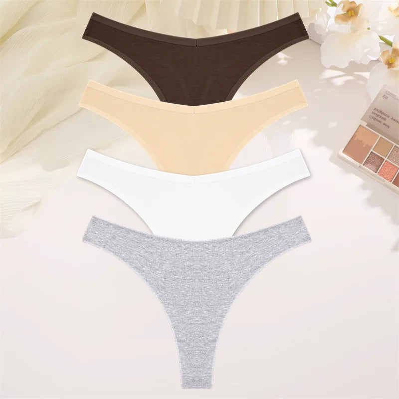 Women Cotton Thongs Female Sexy Low Waist Panties G-String Underwear Thongs Striped Panties Female Underwear T-Back Intimat 4PCS