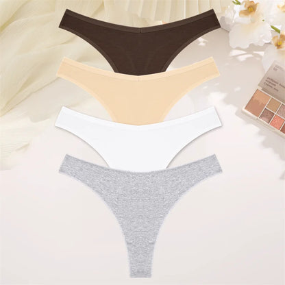 Women Cotton Thongs Female Sexy Low Waist Panties G-String Underwear Thongs Striped Panties Female Underwear T-Back Intimat 4PCS