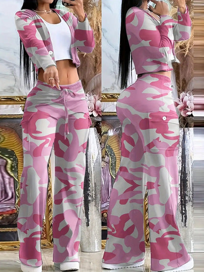 BWQ 2pcs/Set Women Popular Orange Knit Cardigan & Cargo Pant | V-Neck Button-Up Top Pants With Drawstring Waist | Elegant Casual