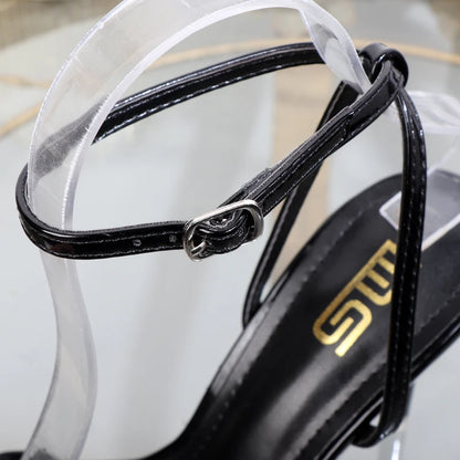 Black sandals sexy temperament high heels with pointed fishmouth luxurious and elegant women's shoes