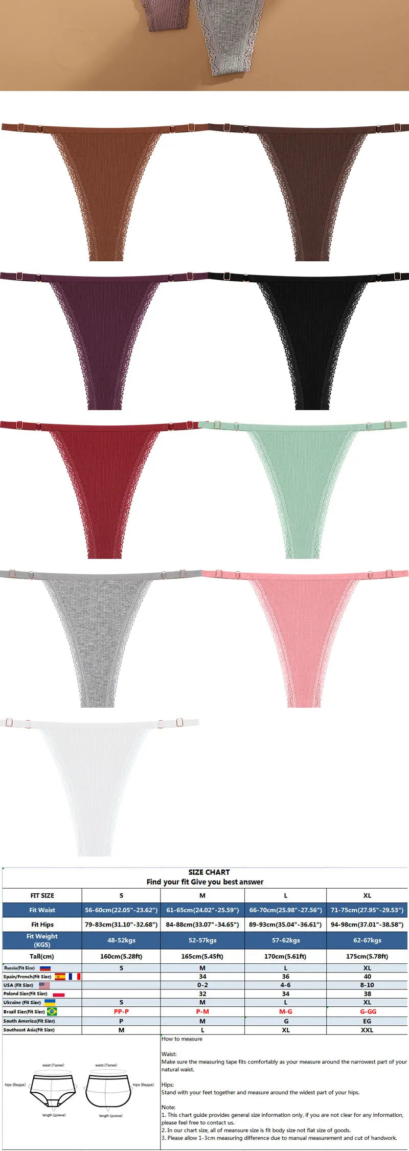 5PCS/Set Cotton Panties Sexy G-String Women's Underwear T-Back Lingerie Femme Underpants Briefs Adjustable Waist Thong Intimates
