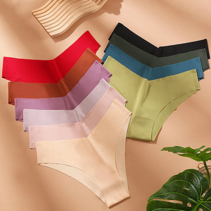 WarmSteps 6Pcs/Set V-Cut Sexy Women's Thongs Panties Plain Ice Silk Female Lingerie Intimate Seamless Underwear Briefs for Woman