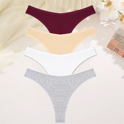Women Cotton Thongs Female Sexy Low Waist Panties G-String Underwear Thongs Striped Panties Female Underwear T-Back Intimat 4PCS