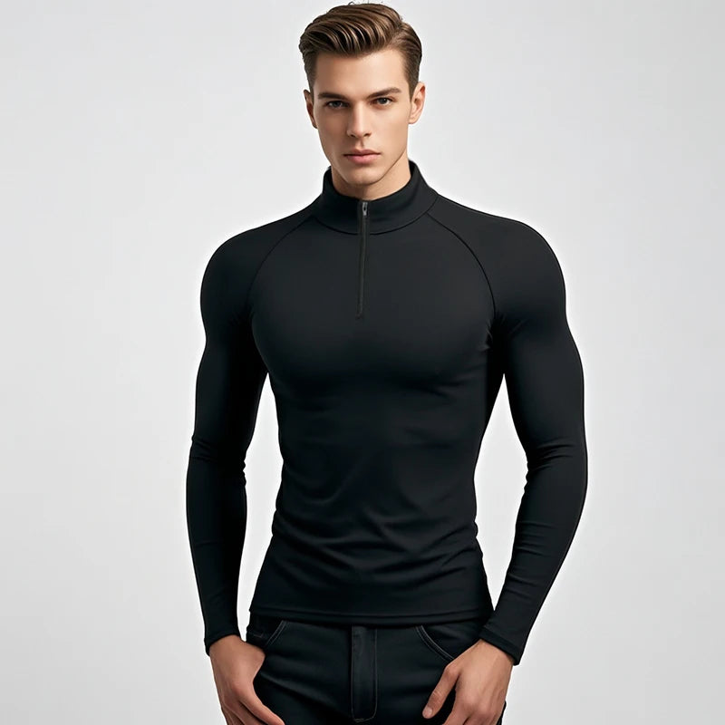 Compression Long Sleeve Polo Shirts Mens Running T-shirts Trainning & Exercise Gym Sportswear Quick Dry Fitness Sports Tshirt