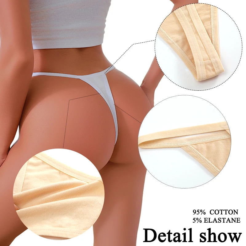FINETOO 6PCS/Set Sexy Women Cotton G-String Underwear Low Waist Panties Girl T-back Panty Soft Thin Strap Femme Thong Lingerie