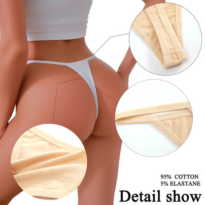 FINETOO 6PCS/Set Sexy Women Cotton G-String Underwear Low Waist Panties Girl T-back Panty Soft Thin Strap Femme Thong Lingerie