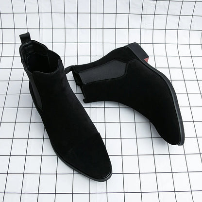 Chelsea Boots for Men Red Sole Pu Ankle Business Round Toe Slip-On Mens Boots Free Shipping Size 38-46 Men Shoes