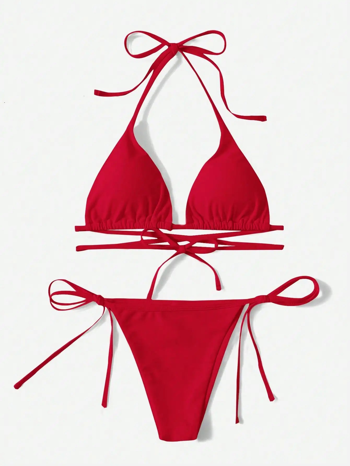Solid color three-point bikini strap-on women's swimsuit set