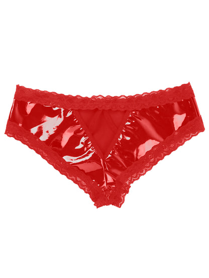 Erotic Panties Crotch Open Sex Wet Look Porn Underwear Patent Leather Lace V-Back mujer Mini Briefs