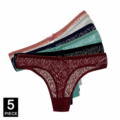 Sexy Thong 5 Pcs for Women Girls Cotton G-Strings Ladies Panties,Cute Cat Print Thongs