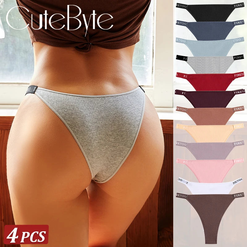 Women's Cotton Panties Sexy Underpants Low Waist Female 4PCS Briefs Finetoo Letters Thong Solid Color Intimate Lingerie M-XL