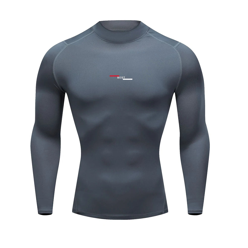 Autumn New Sports Shirt Men High Neck Compression Shirt Long Sleeved Training Top High Stretch Undershirt