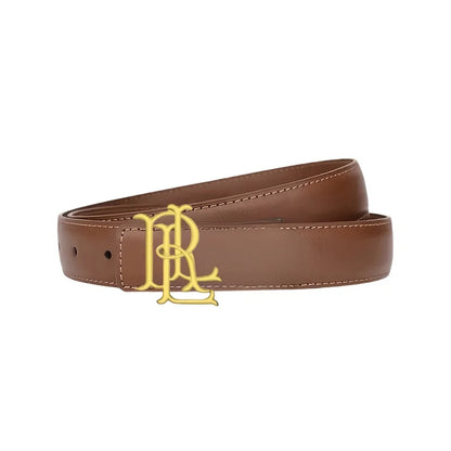 Women’s Elegant Gold Letter Belt - A luxurious brown-black belt with a gold buckle. Suitable for casual to formal outfits, an al