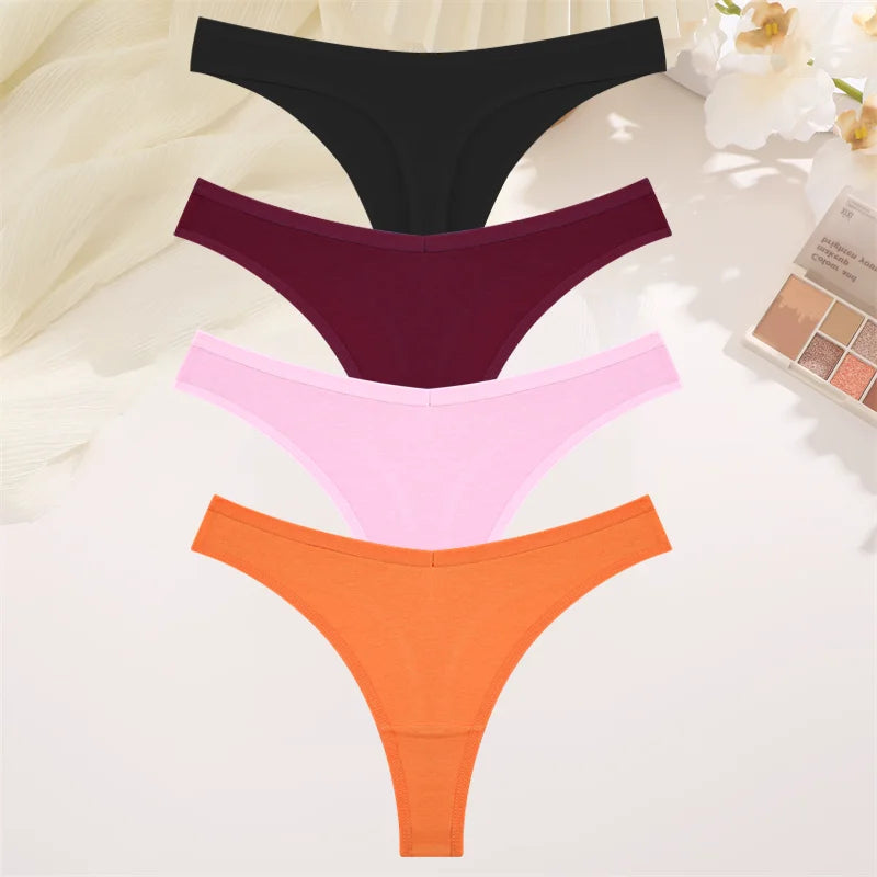 Women Cotton Thongs Female Sexy Low Waist Panties G-String Underwear Thongs Striped Panties Female Underwear T-Back Intimat 4PCS