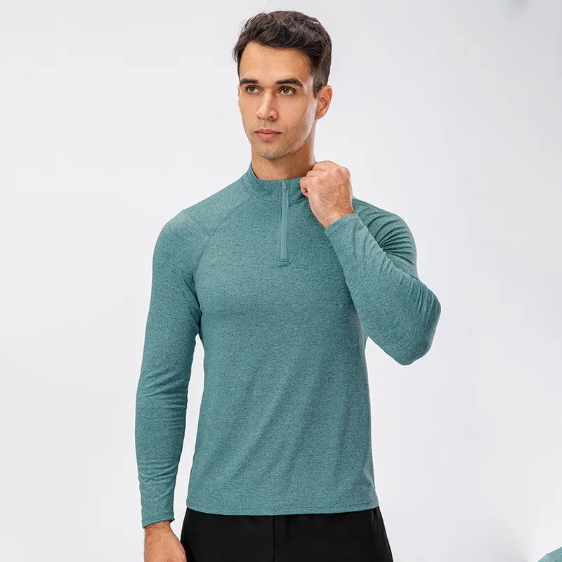 Men's Autumn Fitness Long-Sleeved Quick-Dry Running Tops Half-Zipper Slim-Fit Training Sweatshirt Baselayer Undershirts