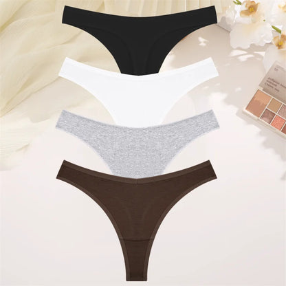 Women Cotton Thongs Female Sexy Low Waist Panties G-String Underwear Thongs Striped Panties Female Underwear T-Back Intimat 4PCS