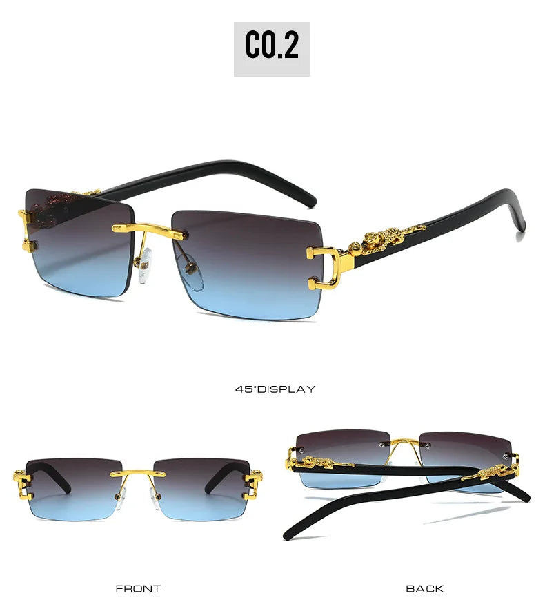 Fashion Rimless Sunglasses Women Men Cheetah Decoration Rectangular Brand Designer Sun Glasses