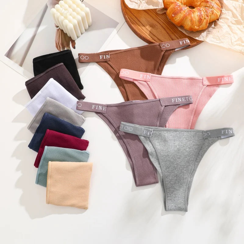 Women's Cotton Panties Sexy Underpants Low Waist Female 4PCS Briefs Finetoo Letters Thong Solid Color Intimate Lingerie M-XL