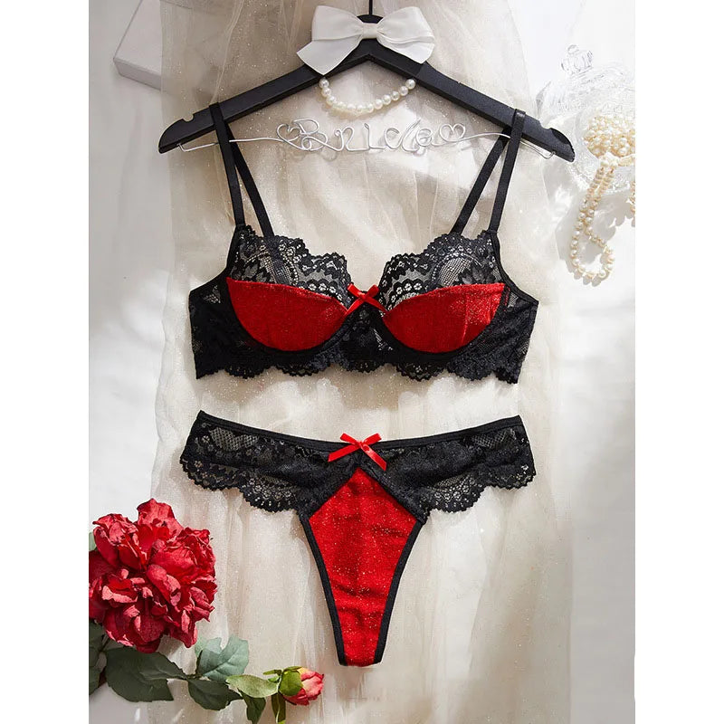 Lingerie Sexy Hot Lace Underwear Translucent Erotic Lingerie Ultra Thin Bra and Panty Set Romantic Underwear Women Lingerie Set