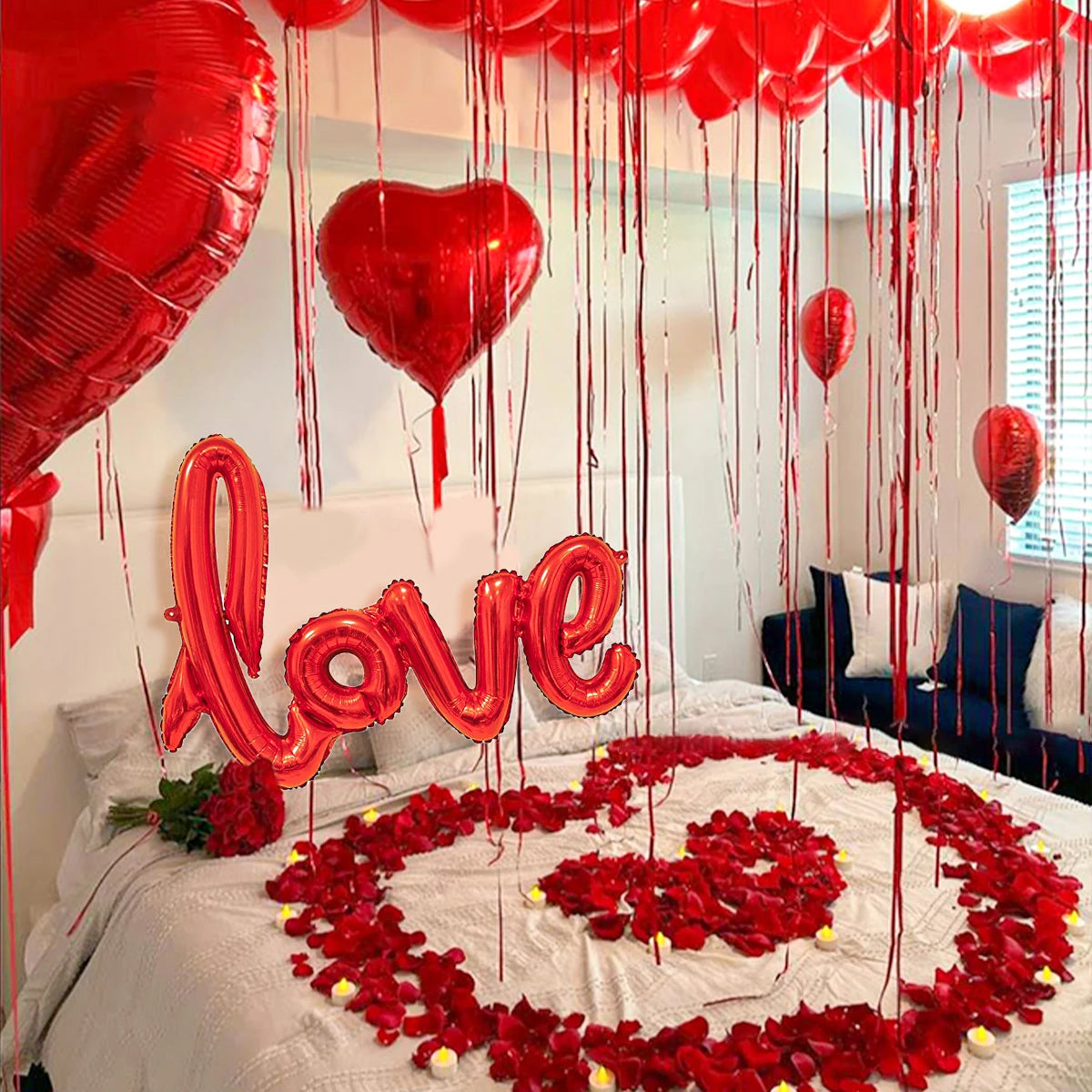 407pcs red "love" letter balloon set, 18-inch heart-shaped balloon rose petals Valentine's Day party, anniversary decoration