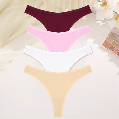 Women Cotton Thongs Female Sexy Low Waist Panties G-String Underwear Thongs Striped Panties Female Underwear T-Back Intimat 4PCS