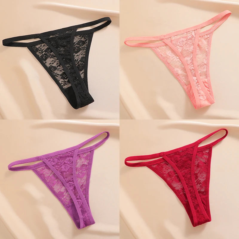 Women's Underwear Lace Panties Floral Lingerie Woman Panties Sexy Thong G-String Female Pantys Perspective Intimates Ne 4PCS