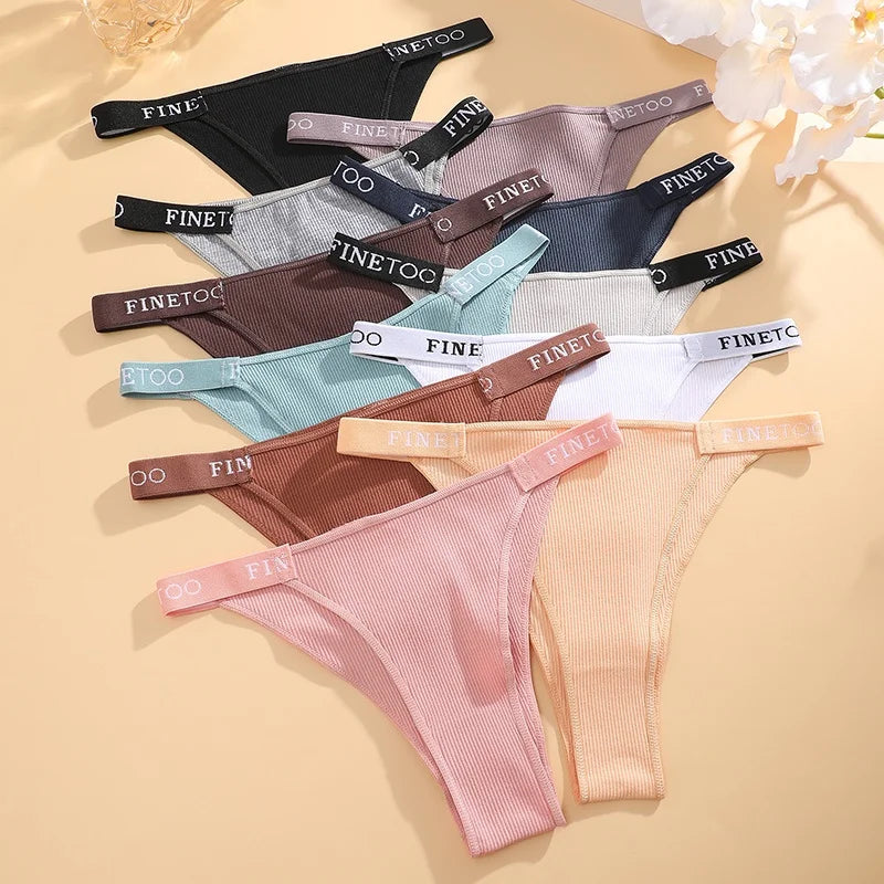 Women's Cotton Panties Sexy Underpants Low Waist Female 4PCS Briefs Finetoo Letters Thong Solid Color Intimate Lingerie M-XL