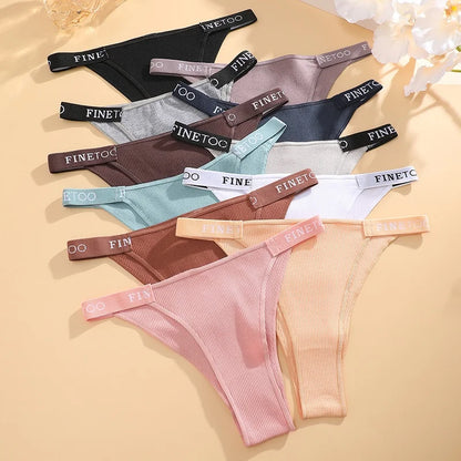 Women's Cotton Panties Sexy Underpants Low Waist Female 4PCS Briefs Finetoo Letters Thong Solid Color Intimate Lingerie M-XL